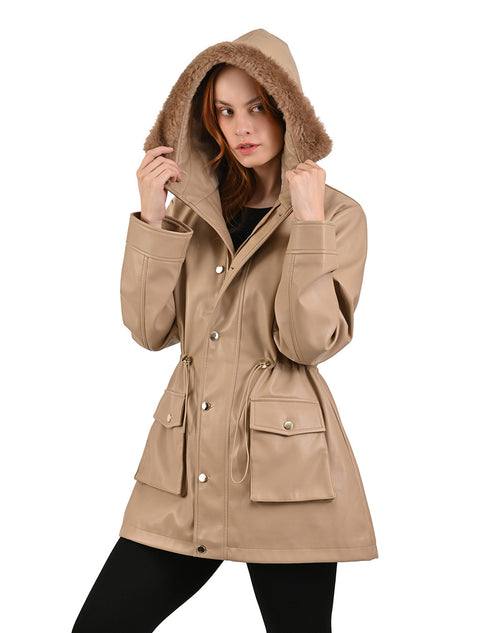 Cazadora Nine West color Beige con Capucha y Forro Suave